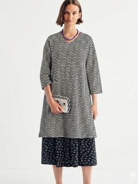 Gudrun Sjoden Organic Cotton Striped Tunic Dress, Black/Cream XL